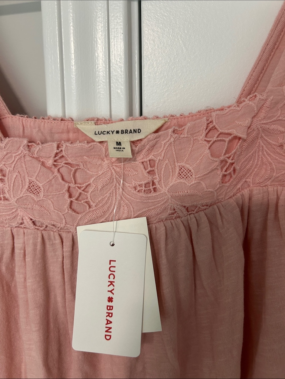 Lucky Brand Blush Pink Lace-Trim Short Sleeve Top - Picture 2 of 3